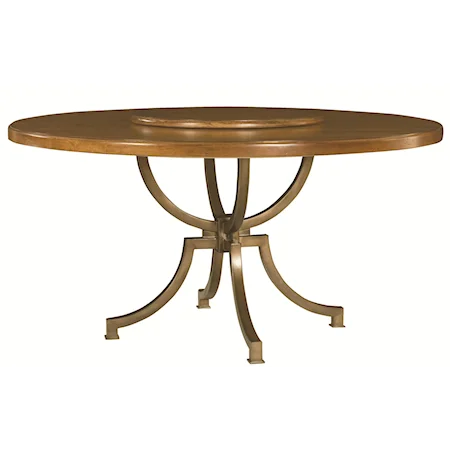 60” Millwork Round Dining Table w/ Lazy Susan & Metal Base